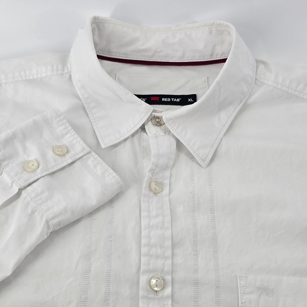 Levis Red Tab Button Down Shirt Mens XL White Long Sleeve Workers Cotton Pocket